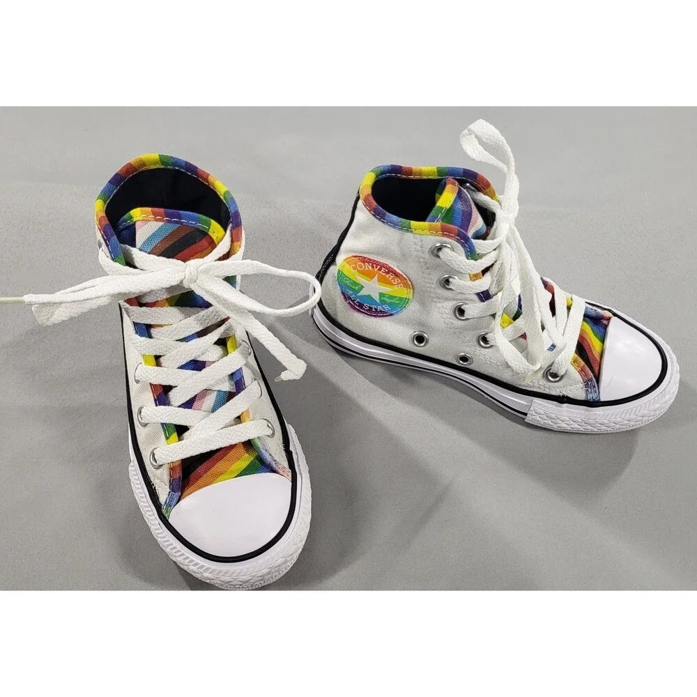 Converse Kids Pride By You Custom Rainbow High Top Sneakers - Size 10.5